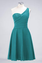 One-Shoulder Sweetheart Knee-Length Bridesmaid Dress Ruffles aline Party Dress