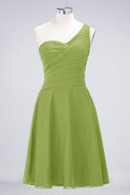 One-Shoulder Sweetheart Knee-Length Bridesmaid Dress Ruffles aline Party Dress