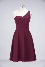 One-Shoulder Sweetheart Knee-Length Bridesmaid Dress Ruffles aline Party Dress