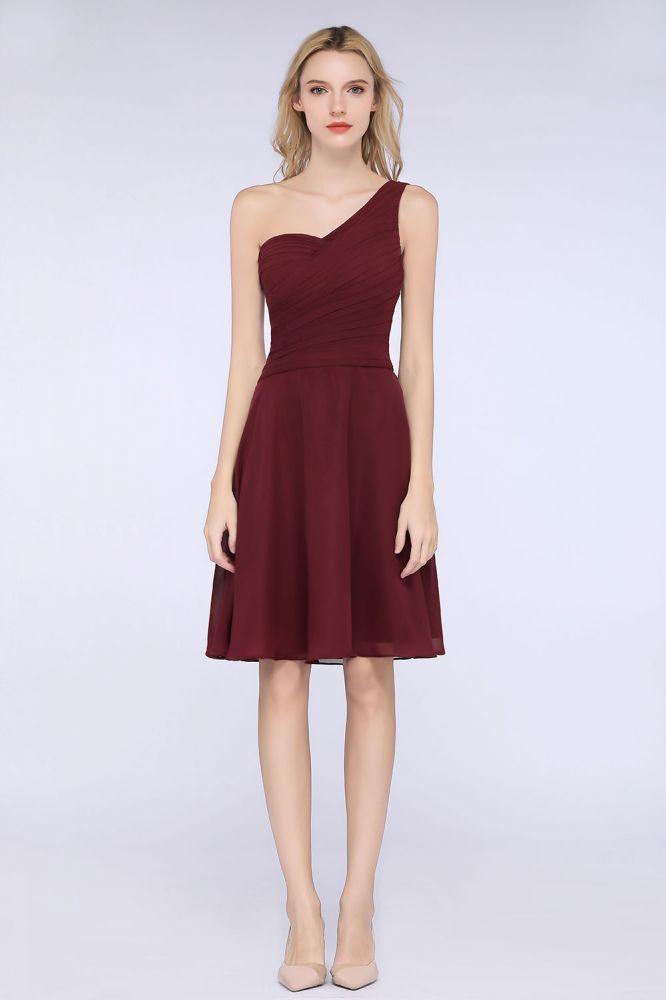 One-Shoulder Sweetheart Knee-Length Bridesmaid Dress Ruffles aline Party Dress