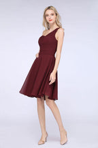 One-Shoulder Sweetheart Knee-Length Bridesmaid Dress Ruffles aline Party Dress