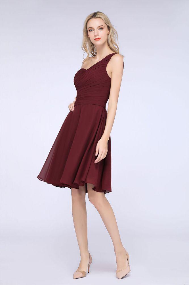 One-Shoulder Sweetheart Knee-Length Bridesmaid Dress Ruffles aline Party Dress