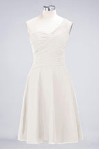 One-Shoulder Sweetheart Knee-Length Bridesmaid Dress Ruffles aline Party Dress