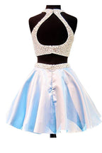 Open Back Jewel Sleeveless Homecoming Dess With Beading