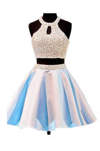 Open Back Jewel Sleeveless Homecoming Dess With Beading