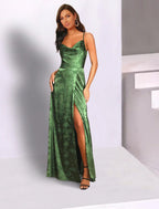 Vestidos de novia estilo sirena/trompeta para invitada de boda, vestido floral para fiesta de bodas, semiformal, largo hasta el suelo, sin mangas, tirantes finos, charmeuse con abertura y bordado