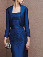 Two Piece Mermaid / Trumpet Mother of the Bride Dress Wedding Guest Elegant Strapless Floor Length Satin Lace 3/4 Length Sleeve with Appliques Solid Color