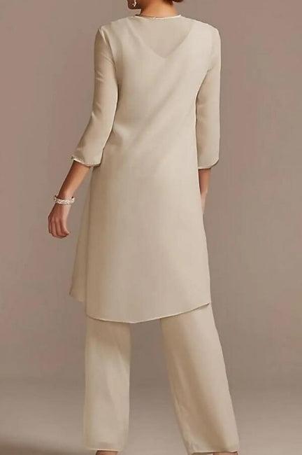 Pantsuit Mother of the Bride Dress Floor Length Chiffon Lace 3/4 Length Sleeve