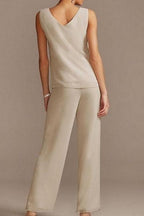 Pantsuit Mother of the Bride Dress Floor Length Chiffon Lace 3/4 Length Sleeve