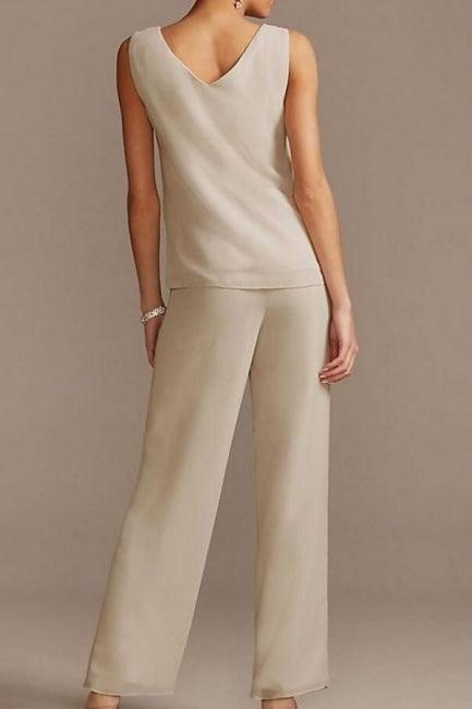 Pantsuit Mother of the Bride Dress Floor Length Chiffon Lace 3/4 Length Sleeve