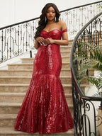 Trumpet/Mermaid Sequins Ruffles Off-the-Shoulder Sleeveless Floor-Length Dresses
