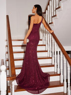 Sheath/Column Ruched One-Shoulder Sleeveless Court Train Dresses