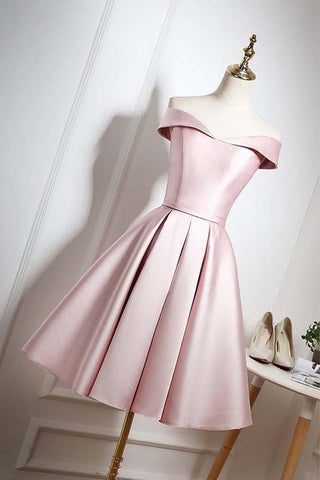 Pearl Pink Off Shoulder Knee Length Party/Homecoming Dress with Ruffle