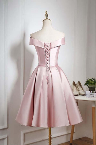 Pearl Pink Off Shoulder Knee Length Party/Homecoming Dress with Ruffle