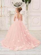 Elegante vestido de tul sin mangas estilo princesa de corte A para niña de las flores 