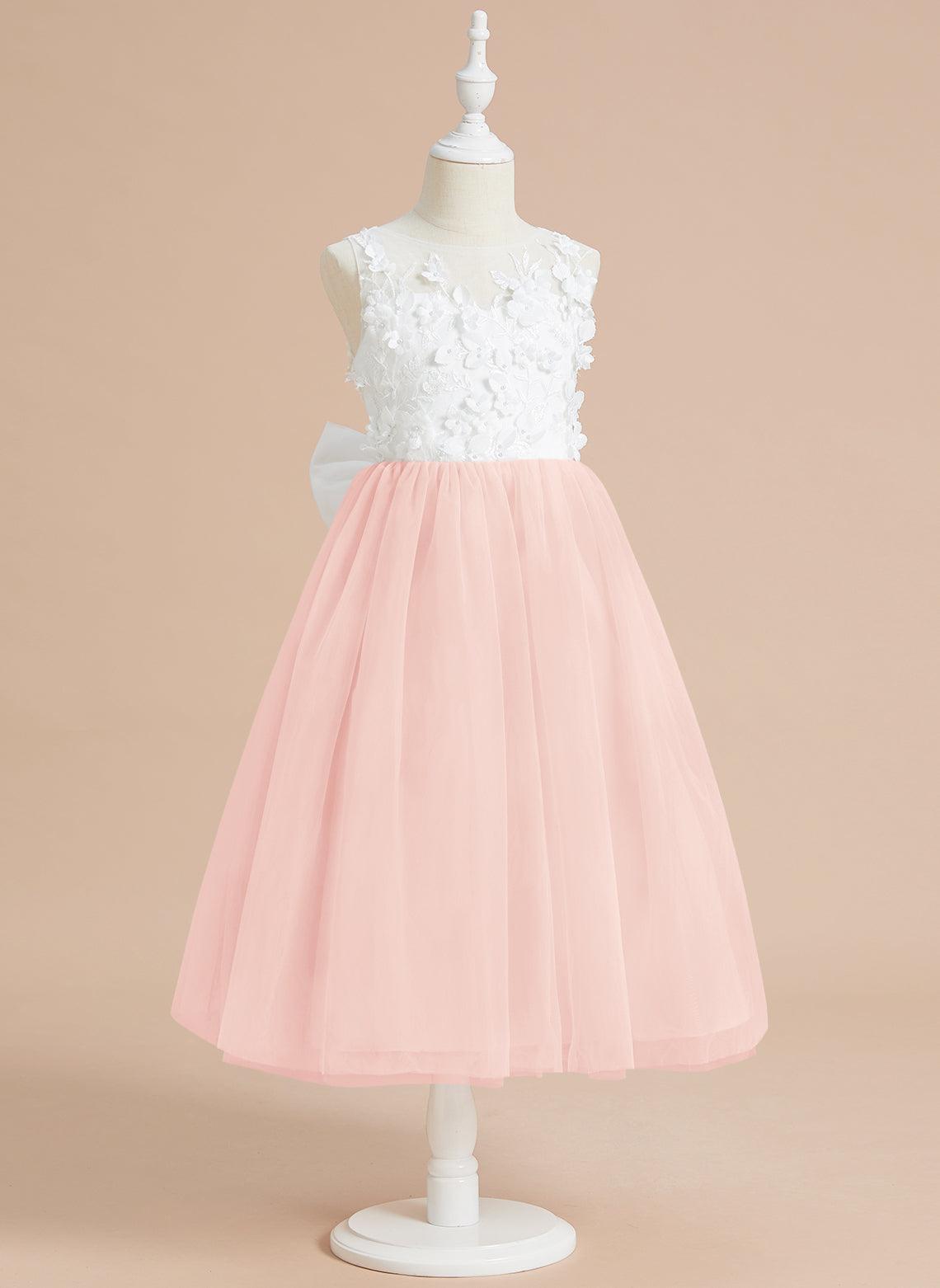 Vestido largo hasta la rodilla con encaje floral y lazo grande 