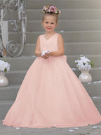 Timeless A-Line Sleeveless Satin and Tulle Flower Girl Dress