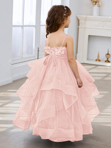 Slate Blue A-Line Princess Sleeveless Tulle Flower Girl Dress