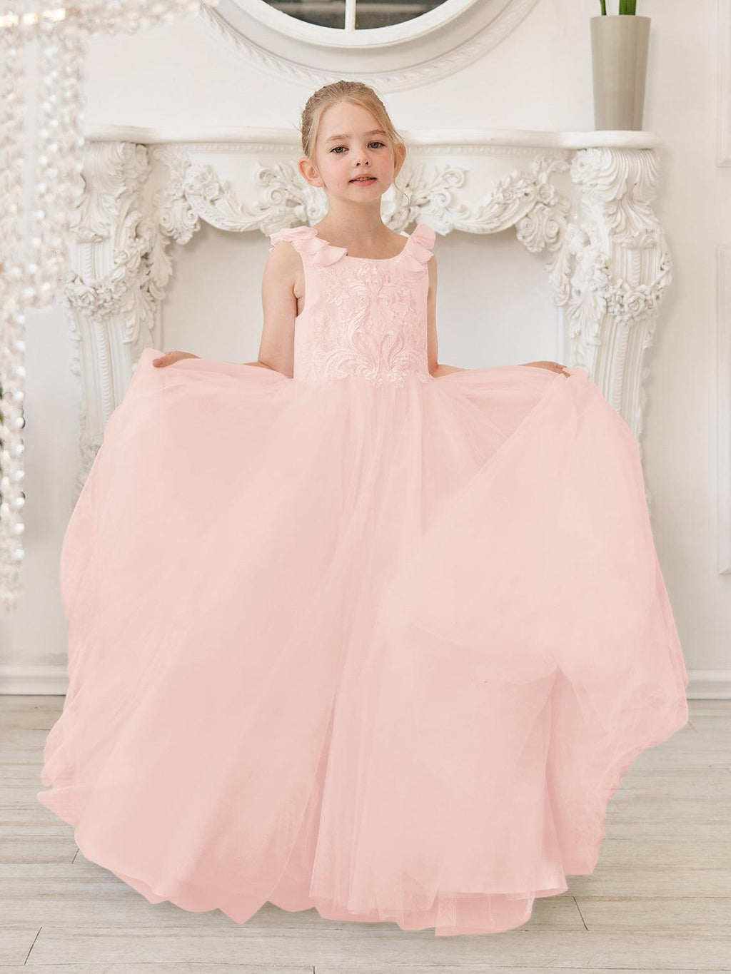 Elegantes weißes Tüllkleid für Blumenmädchen mit Schleppe 