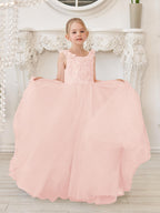 Elegantes weißes Tüllkleid für Blumenmädchen mit Schleppe 