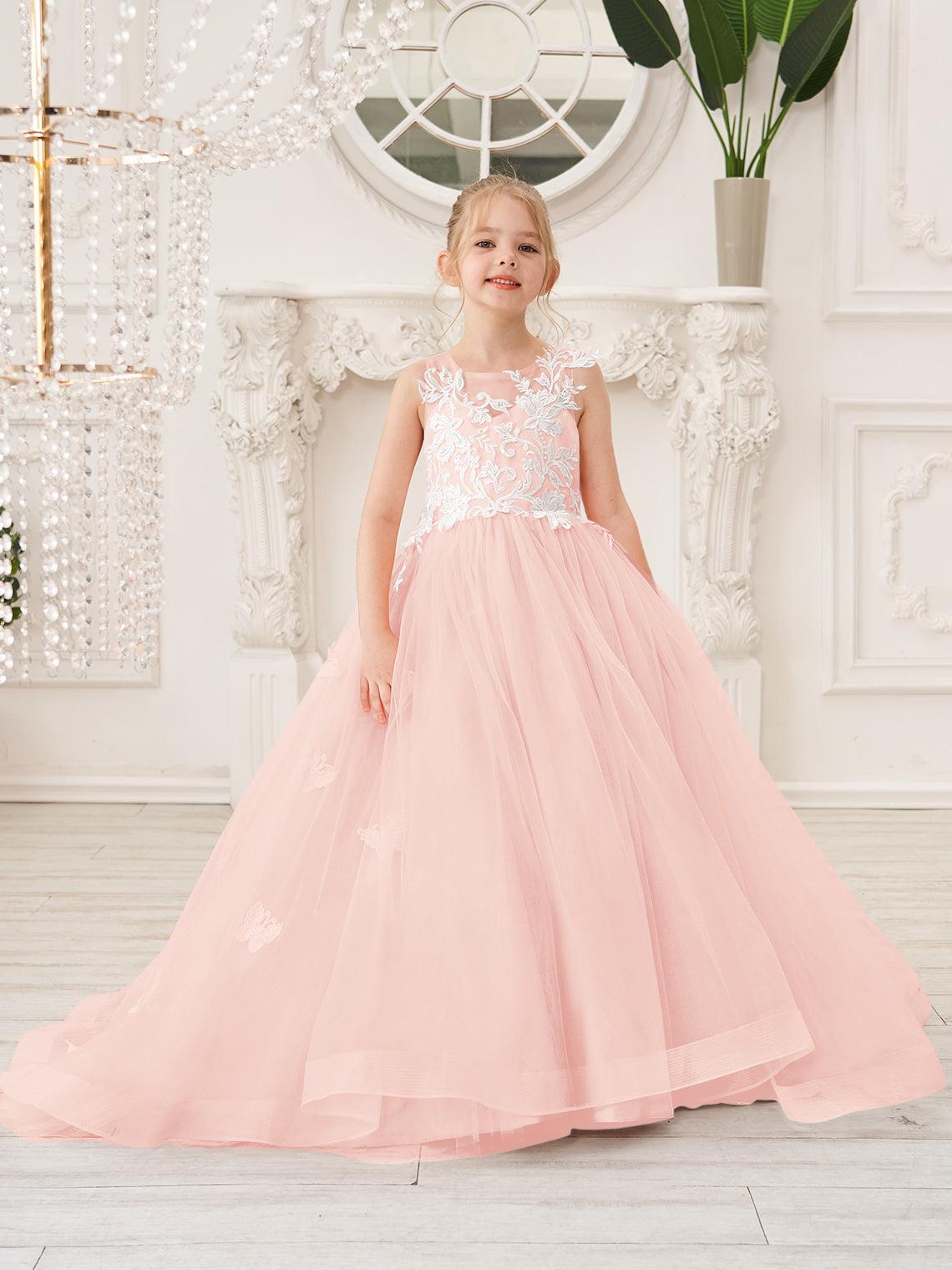 Elegante vestido de tul sin mangas estilo princesa de corte A para niña de las flores 