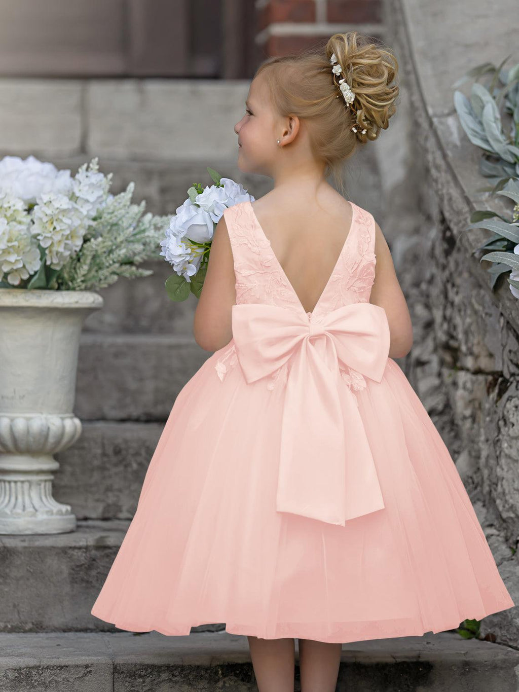Vestido de niña de las flores sin mangas con encaje de tul hasta la rodilla 
