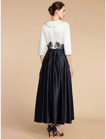 Numbersea A-Linien-Kleid für die Mutter der Braut, für Hochzeitsgäste, elegant, zierlich, V-Ausschnitt, asymmetrische Satinspitze, halbe Ärmel mit Rüschen