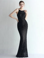 Mermaid / Trumpet Prom Dresses Sparkle & Shine Dress Formal Wedding Guest Floor Length Sleeveless Halter Neck Chiffon with Beading Sequin