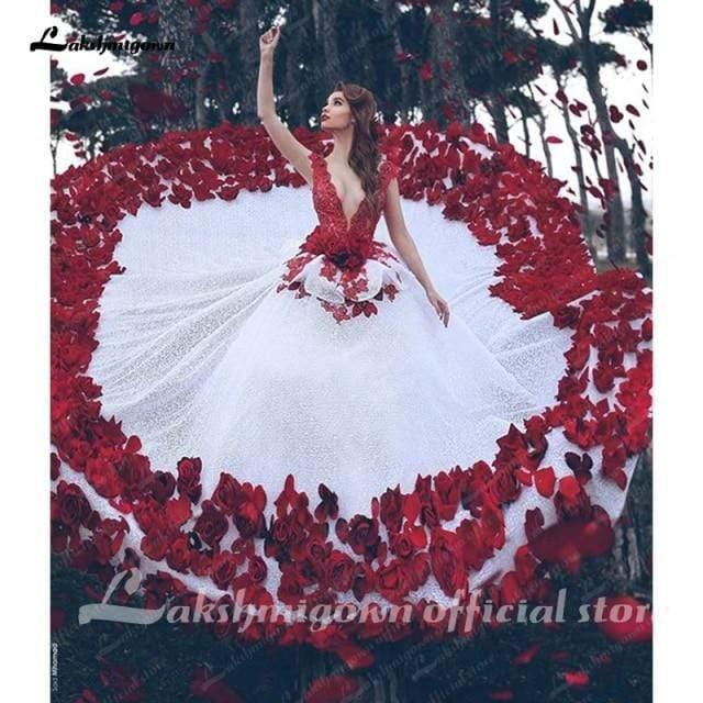 Vestido de novia vintage de encaje rojo y blanco de NumberSea