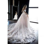 Vestidos de novia de corte A con hombros descubiertos en rosa claro y princesa NumberSea