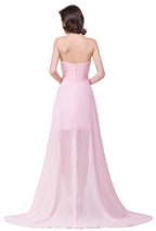 Vestidos de dama de honor de gasa con escote corazón, corte A, color rosa, con volantes