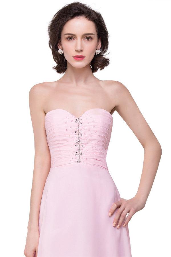 Vestidos de dama de honor de gasa con escote corazón, corte A, color rosa, con volantes