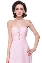 Vestidos de dama de honor de gasa con escote corazón, corte A, color rosa, con volantes