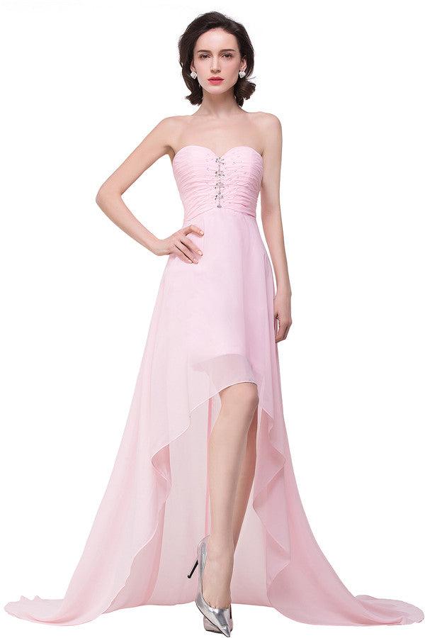 Vestidos de dama de honor de gasa con escote corazón, corte A, color rosa, con volantes