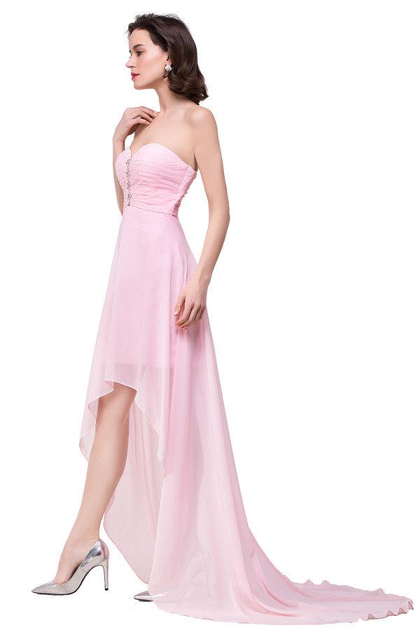 Vestidos de dama de honor de gasa con escote corazón, corte A, color rosa, con volantes