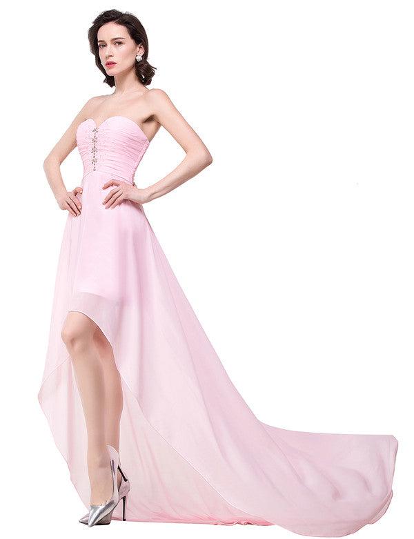 Vestidos de dama de honor de gasa con escote corazón, corte A, color rosa, con volantes