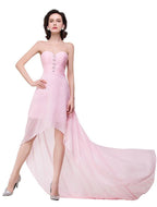 Vestidos de dama de honor de gasa con escote corazón, corte A, color rosa, con volantes