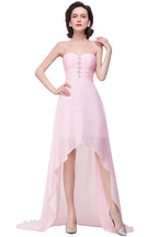 Vestidos de dama de honor de gasa con escote corazón, corte A, color rosa, con volantes