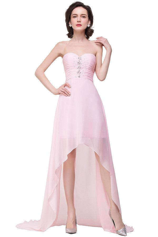 Vestidos de dama de honor de gasa con escote corazón, corte A, color rosa, con volantes