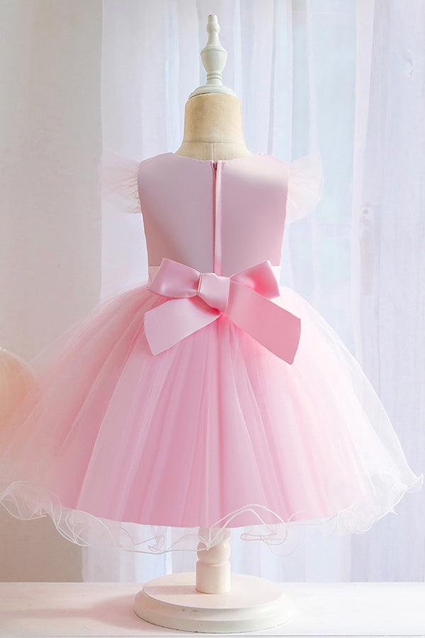 Rosa Kurzes Ballkleid Blumenapplikationen Tüll Blumenmädchenkleider