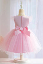 Rosa Kurzes Ballkleid Blumenapplikationen Tüll Blumenmädchenkleider