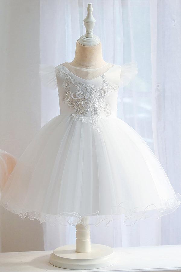 Rosa Kurzes Ballkleid Blumenapplikationen Tüll Blumenmädchenkleider