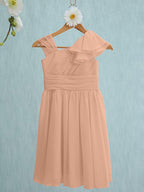 Pink Short Sheath Straps Flower Girl Dresses Chiffon Junior Bridesmaid Dress