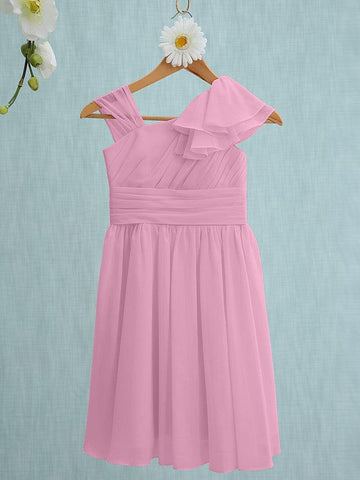 Pink Short Sheath Straps Flower Girl Dresses Chiffon Junior Bridesmaid Dress