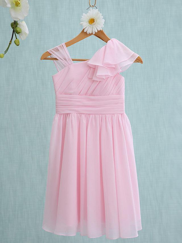 Pink Short Sheath Straps Flower Girl Dresses Chiffon Junior Bridesmaid Dress