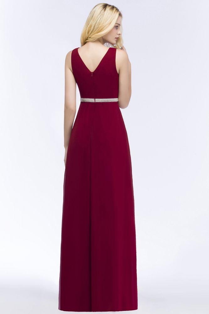 Vestidos de dama de honor de gasa con volantes, sin mangas, escote en V y corte A, talla grande, con faja de cuentas