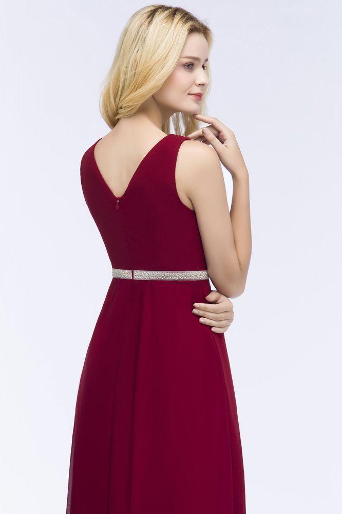 Vestidos de dama de honor de gasa con volantes, sin mangas, escote en V y corte A, talla grande, con faja de cuentas