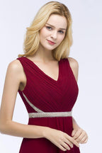 Vestidos de dama de honor de gasa con volantes, sin mangas, escote en V y corte A, talla grande, con faja de cuentas