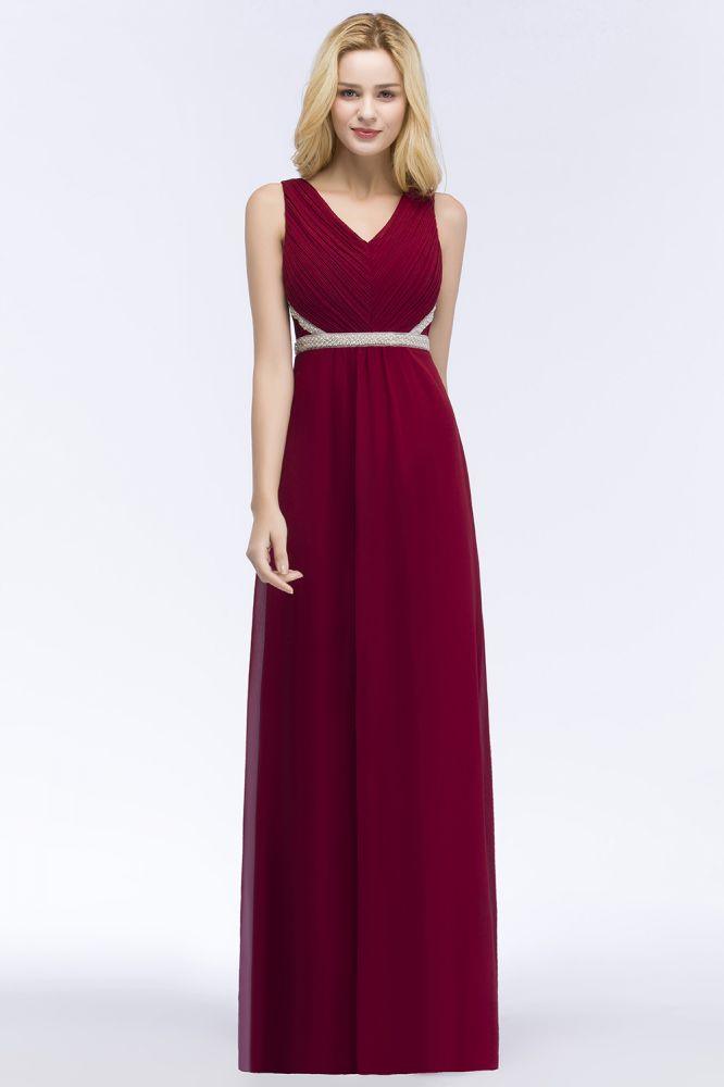 Vestidos de dama de honor de gasa con volantes, sin mangas, escote en V y corte A, talla grande, con faja de cuentas