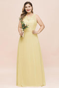 Plus Size Floral A-line Bridesmaid Dress Sleeveless Evening Maxi Dress for Girls Women